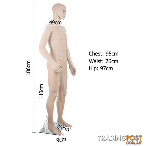 Full Body Male Mannequin Cloth Display Tailor Dressmaker Skin Tone 186cm