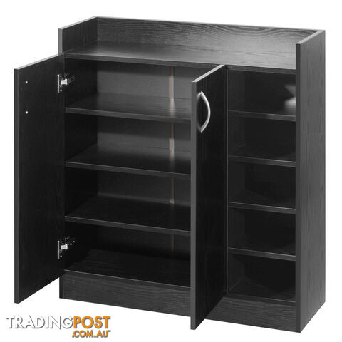 2 Doors Shoe Cabinet Storage Cupboard Black