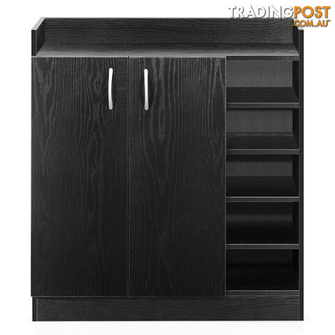 2 Doors Shoe Cabinet Storage Cupboard Black