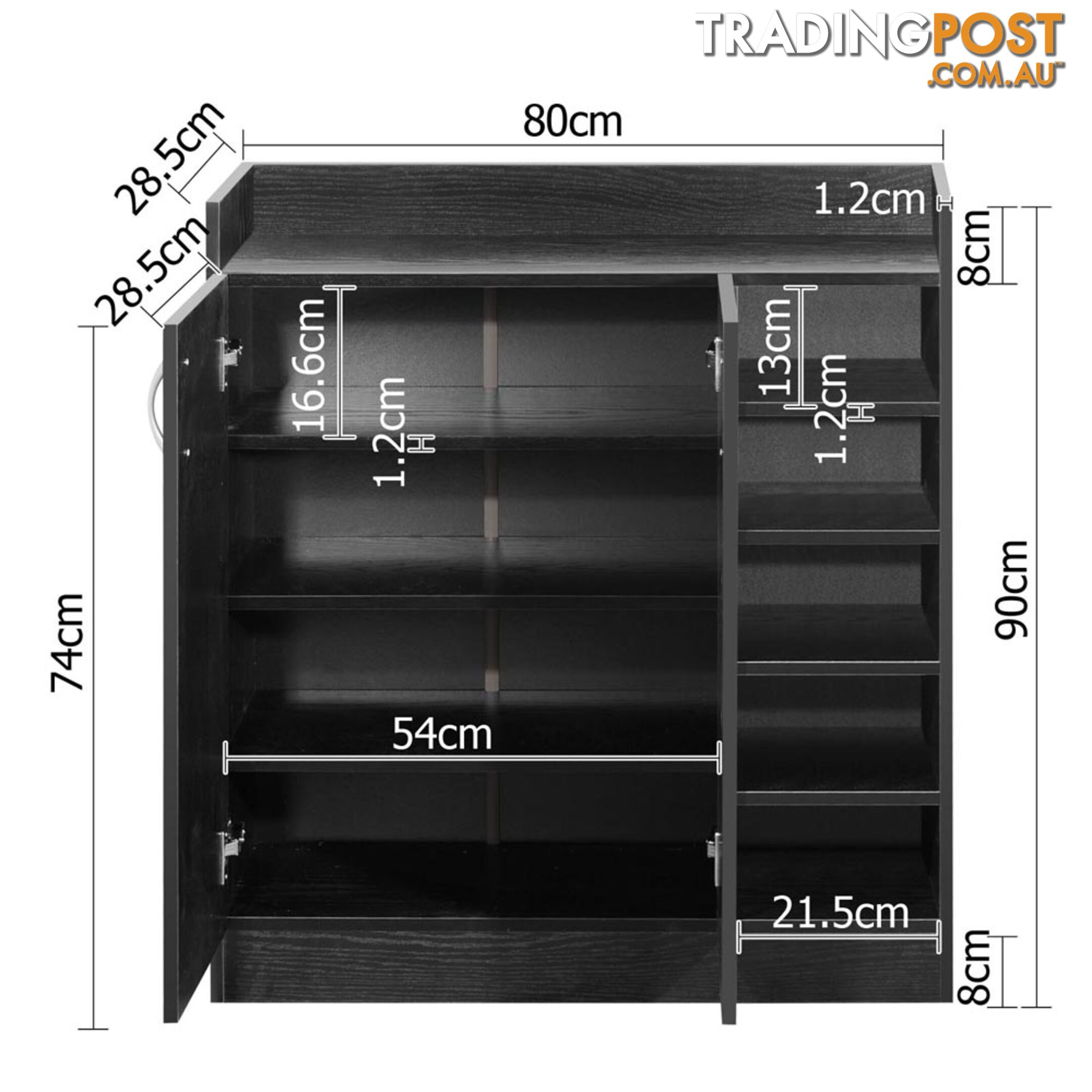 2 Doors Shoe Cabinet Storage Cupboard Black