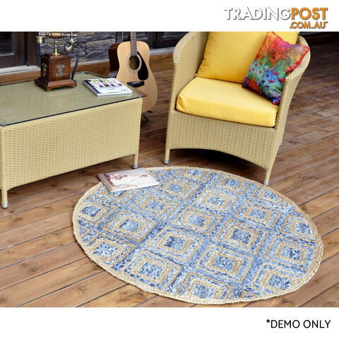 Diamond Denim Rug Natural & Denim Blue 120x120cm