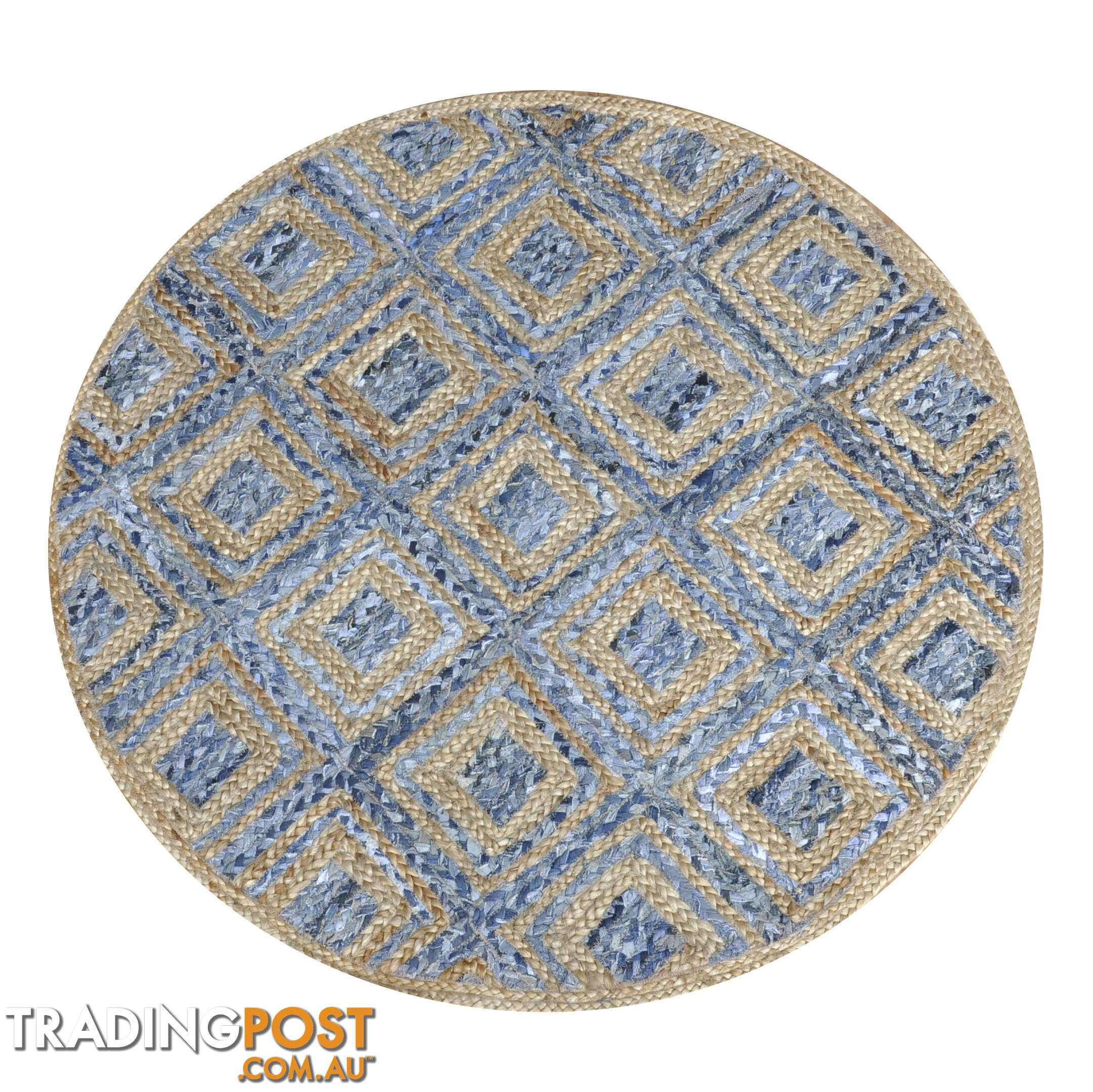 Diamond Denim Rug Natural & Denim Blue 120x120cm