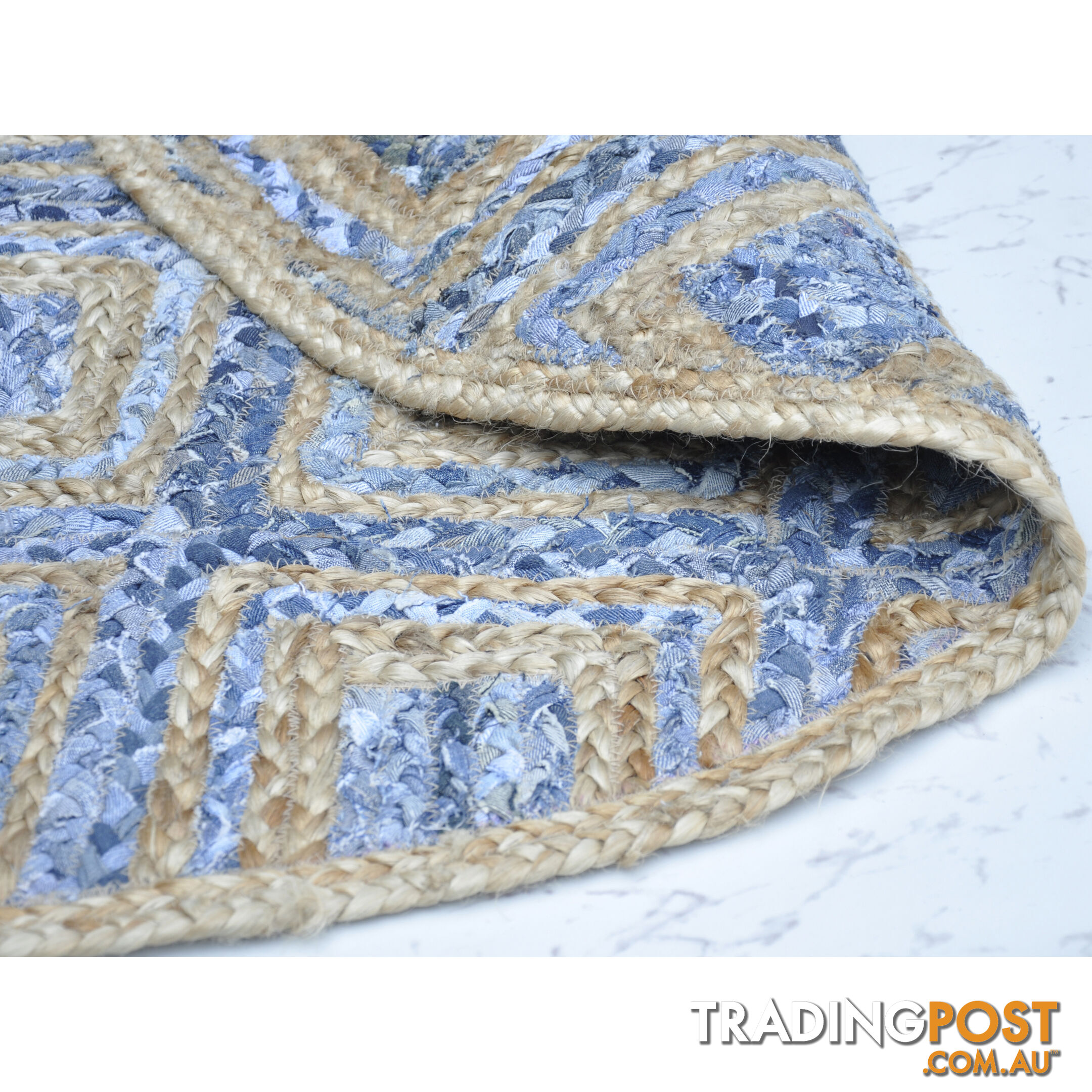 Diamond Denim Rug Natural & Denim Blue 120x120cm