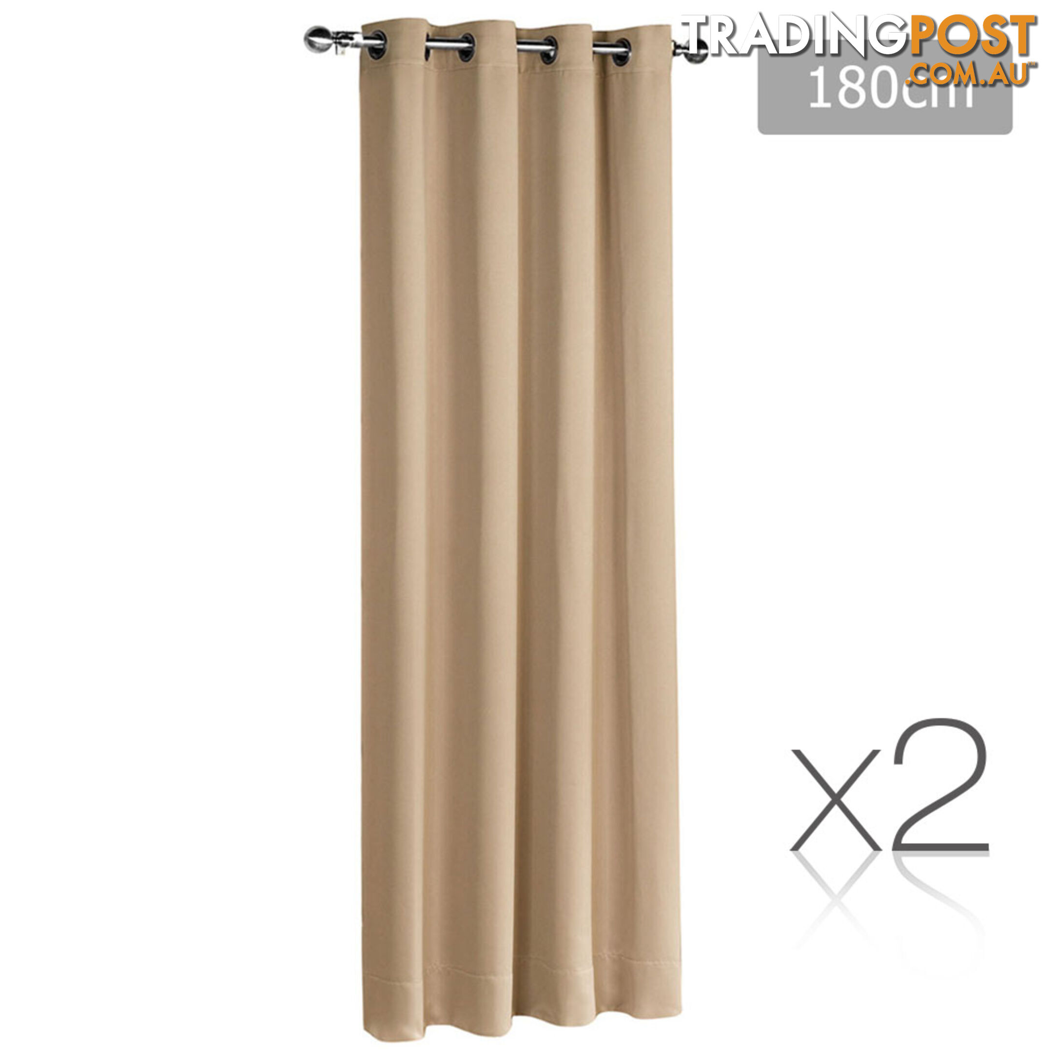 Set of 2 ArtQueen 3 Pass Eyelet Blockout Curtain Latte 180cm