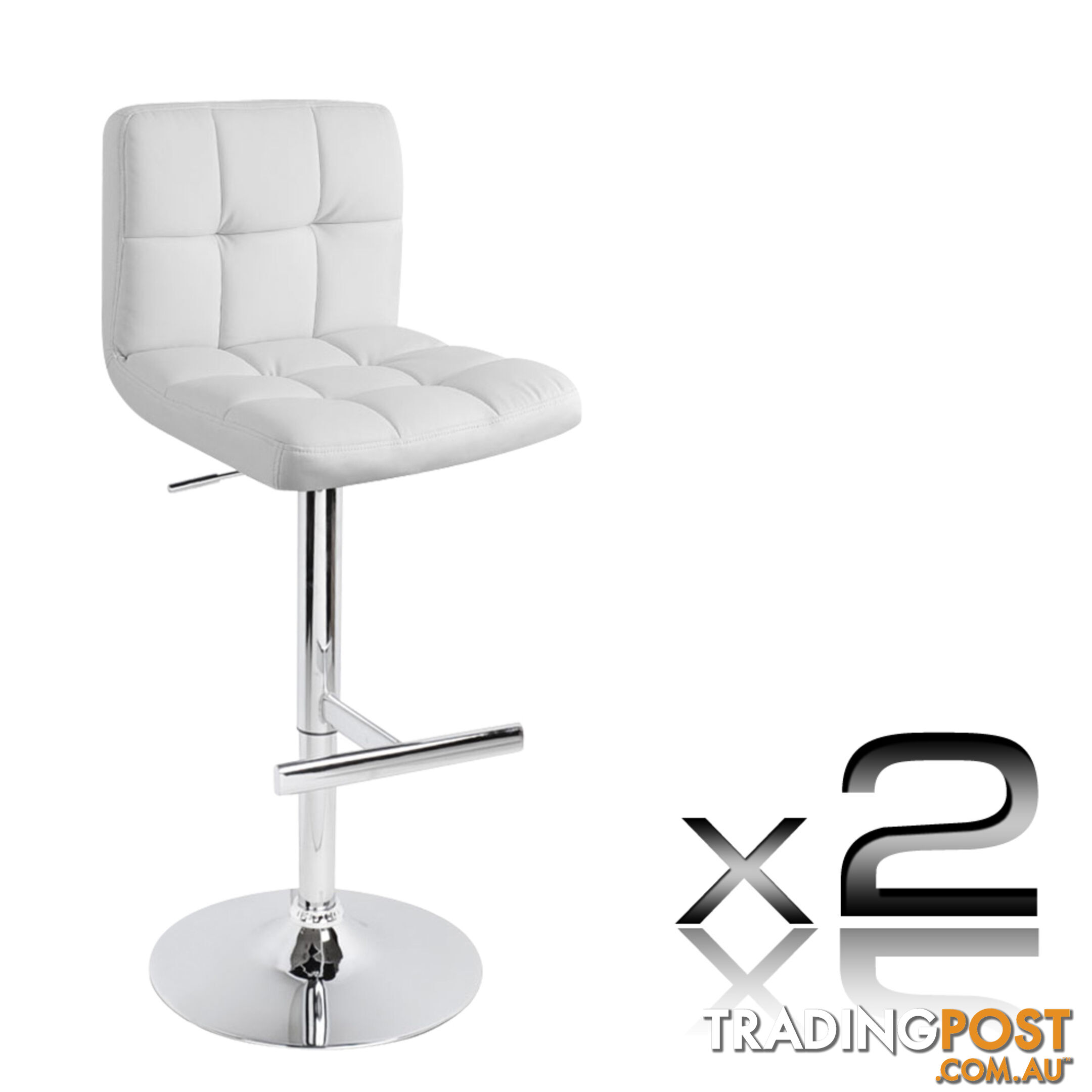 Set of 2 PU Leather Kitchen Bar Stool White