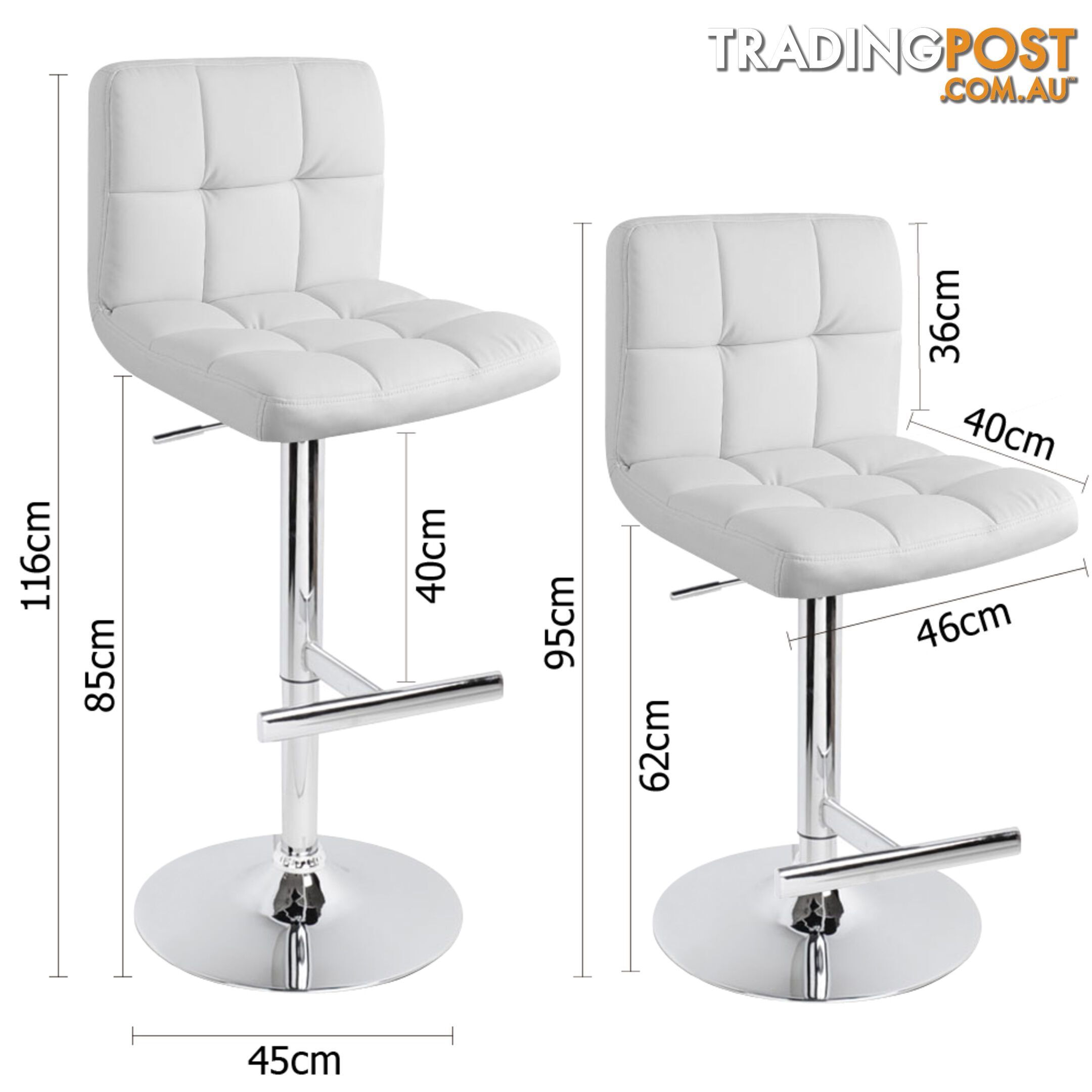 Set of 2 PU Leather Kitchen Bar Stool White