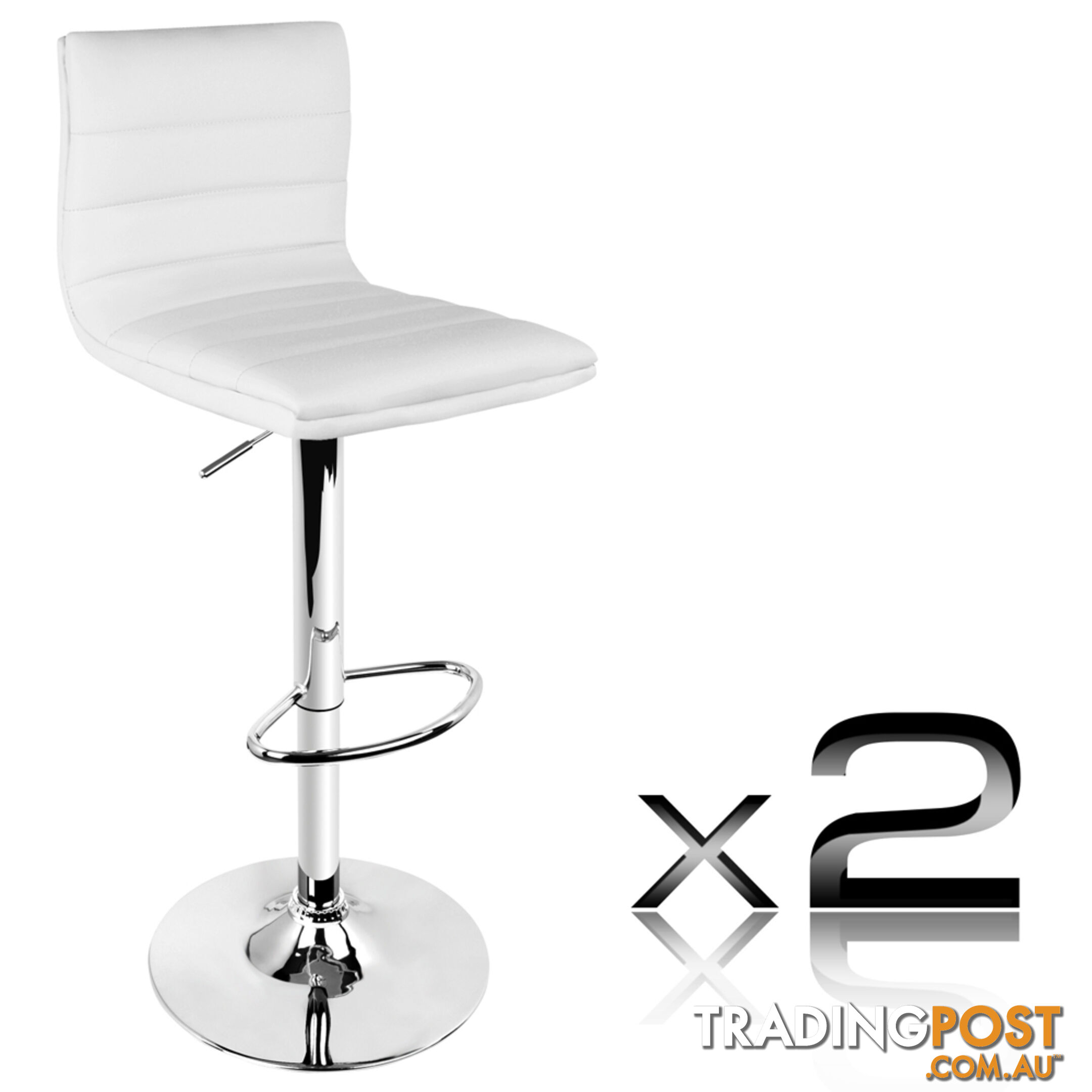 Set of 2 PU Leather Kitchen Bar Stool White