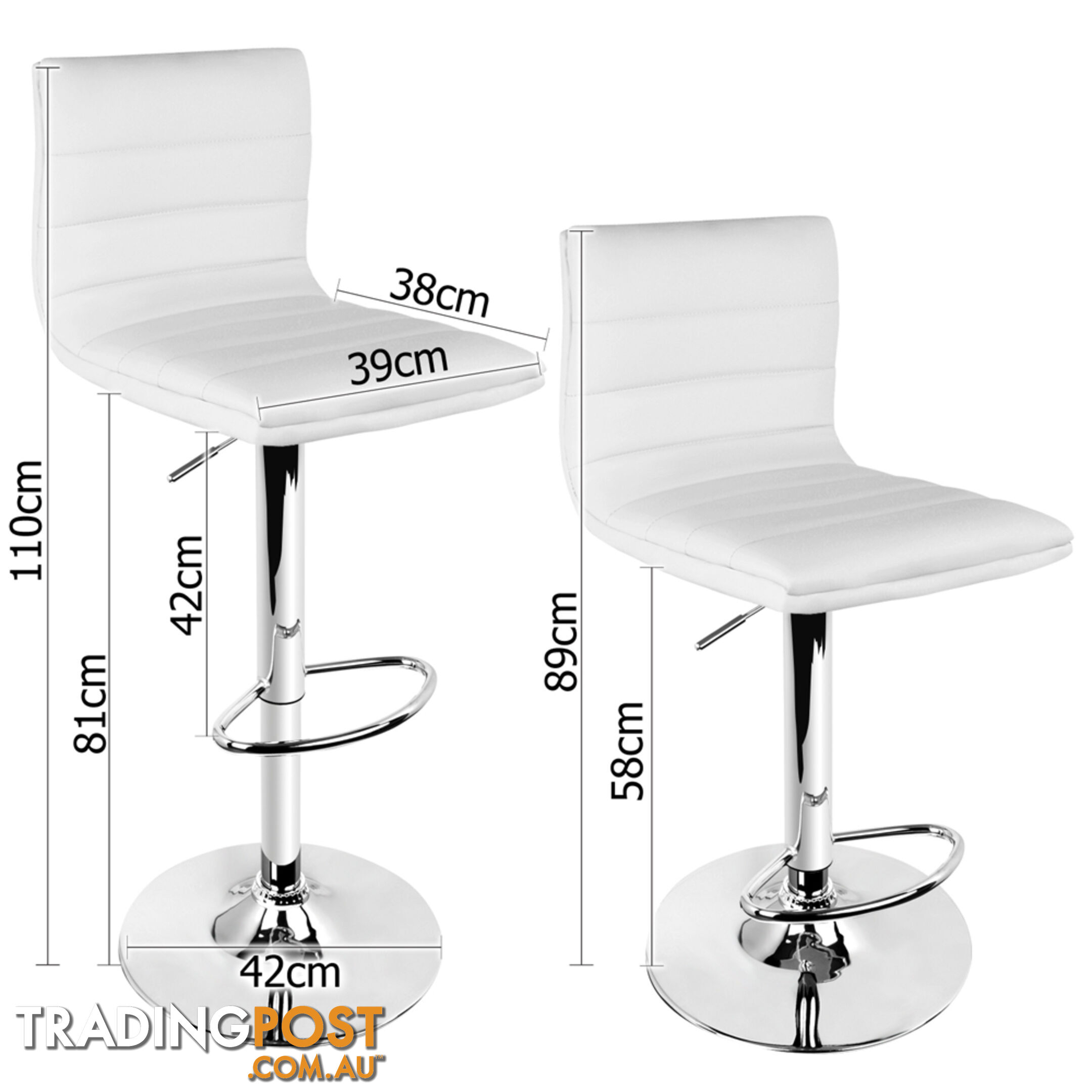 Set of 2 PU Leather Kitchen Bar Stool White