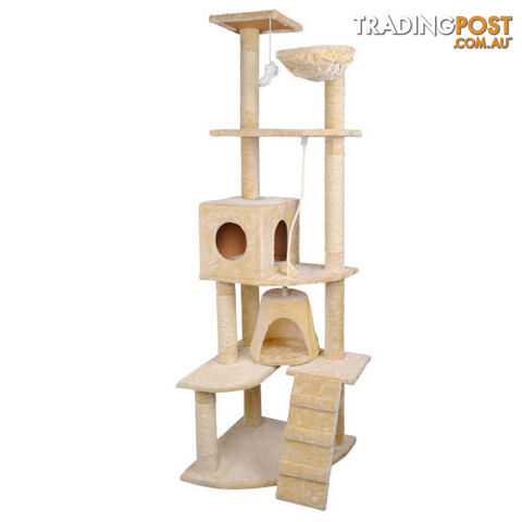 Multi Level Cat Scratching Poles Tree w/ Ladder Beige