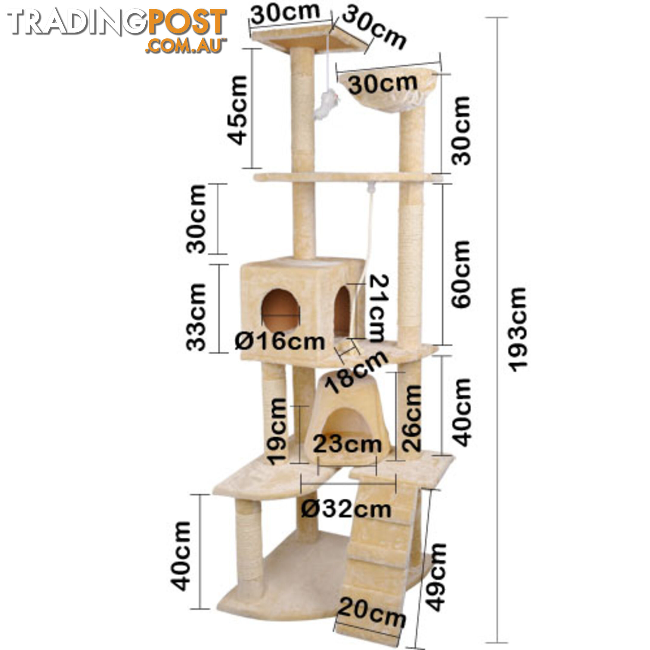 Multi Level Cat Scratching Poles Tree w/ Ladder Beige