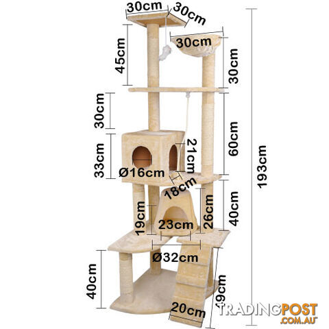 Multi Level Cat Scratching Poles Tree w/ Ladder Beige