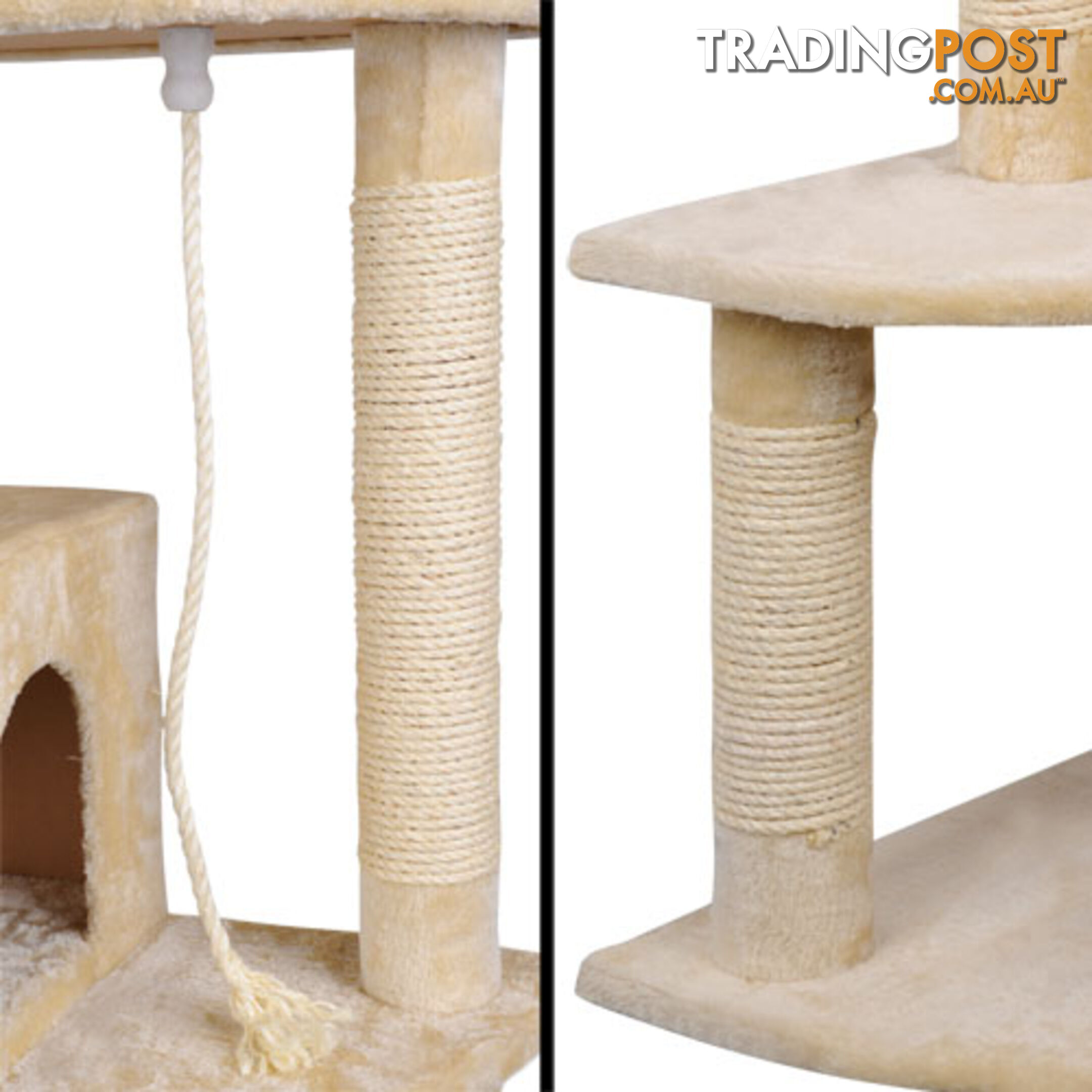 Multi Level Cat Scratching Poles Tree w/ Ladder Beige