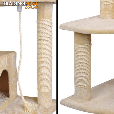 Multi Level Cat Scratching Poles Tree w/ Ladder Beige