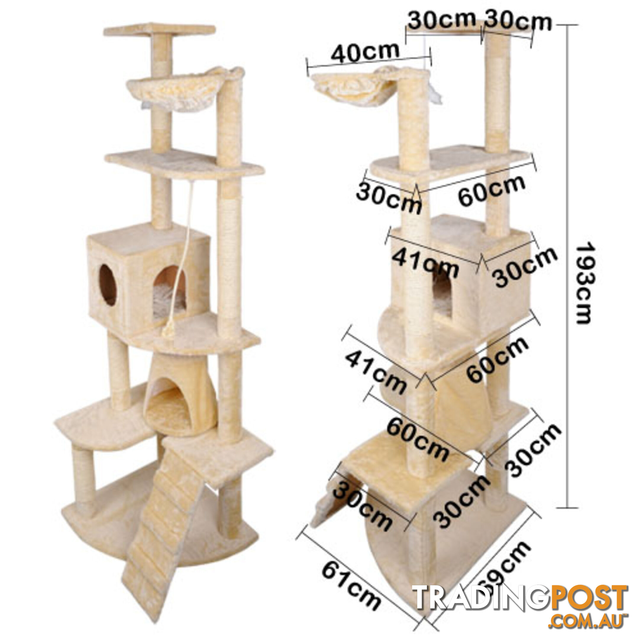 Multi Level Cat Scratching Poles Tree w/ Ladder Beige