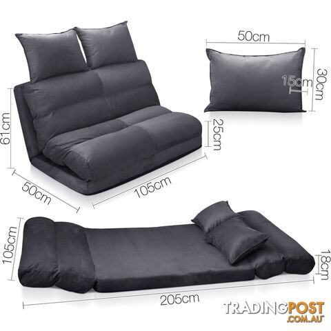 Double Size Adjustable Lounge Sofa - 5 positions Charcoal