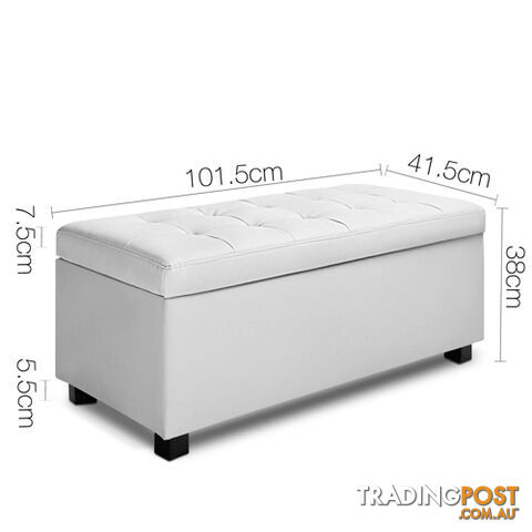 Large Ottoman PU Leather Chest Storage Box Foot Stool White - photo 2 of 8