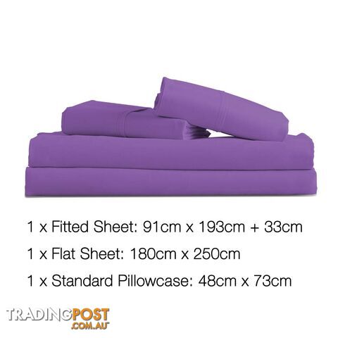 3 Piece Microfibre Sheet Set Single _ Purple