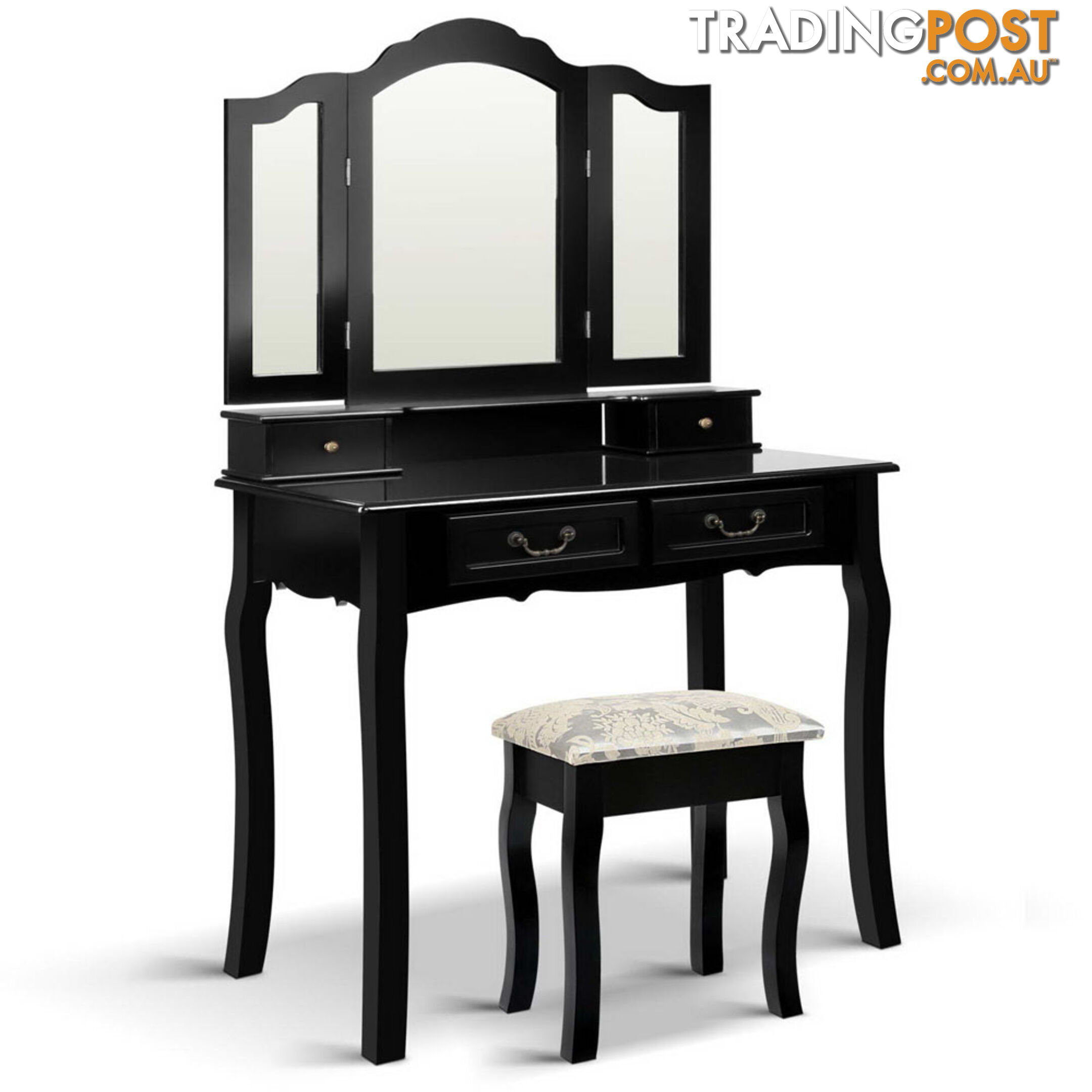 4 Drawer Dressing Table with Mirror - Black