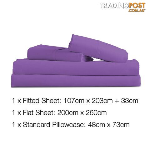 3 Piece Microfibre Sheet Set King Single _ Purple