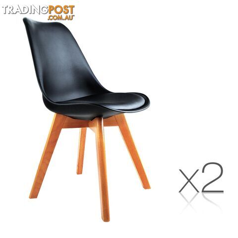 Set of 2 Dining Chair PU Leather Seat Black