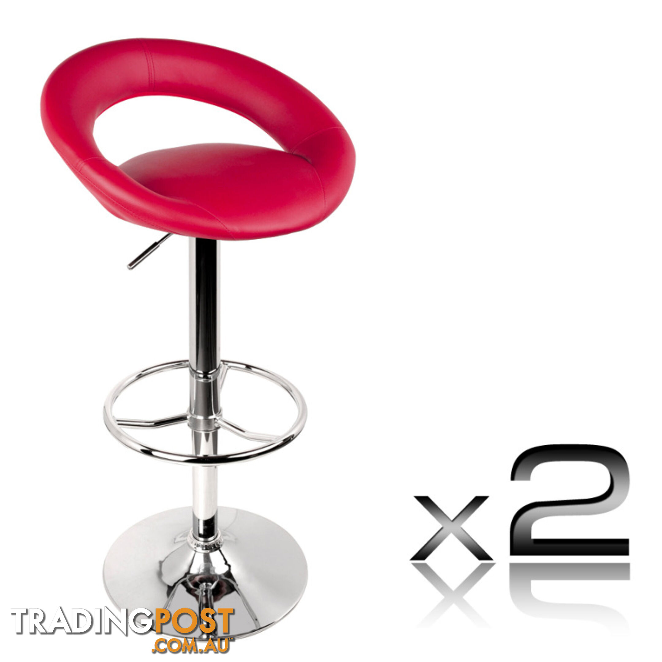 Set of 2 PU Leather Kitchen Bar Stool Red