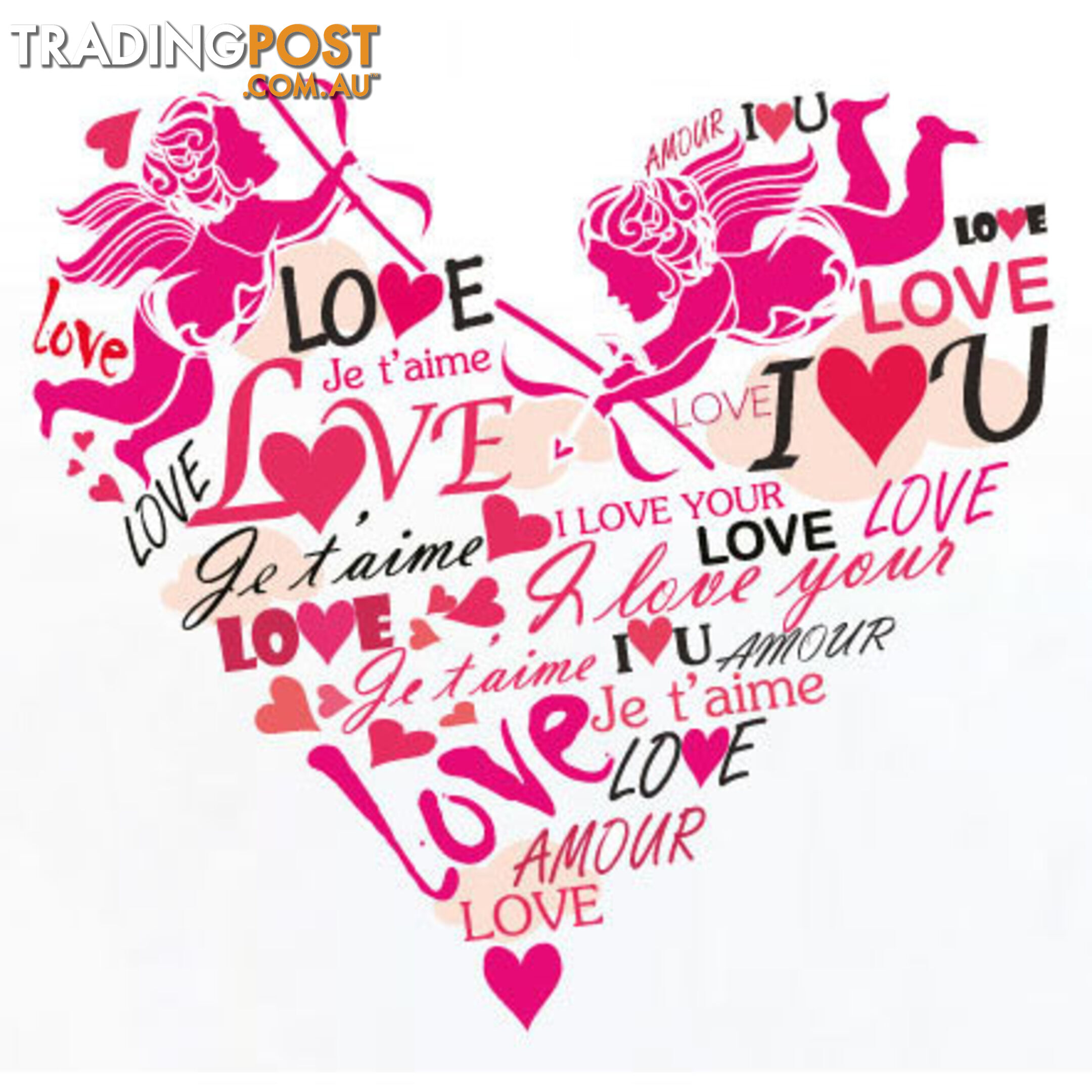 Extra Large Size Pink Cupid Love Hearts Wall Stickers - Totally Movable