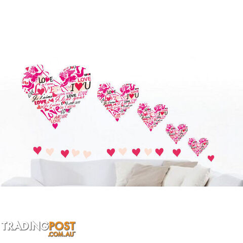 Extra Large Size Pink Cupid Love Hearts Wall Stickers - Totally Movable