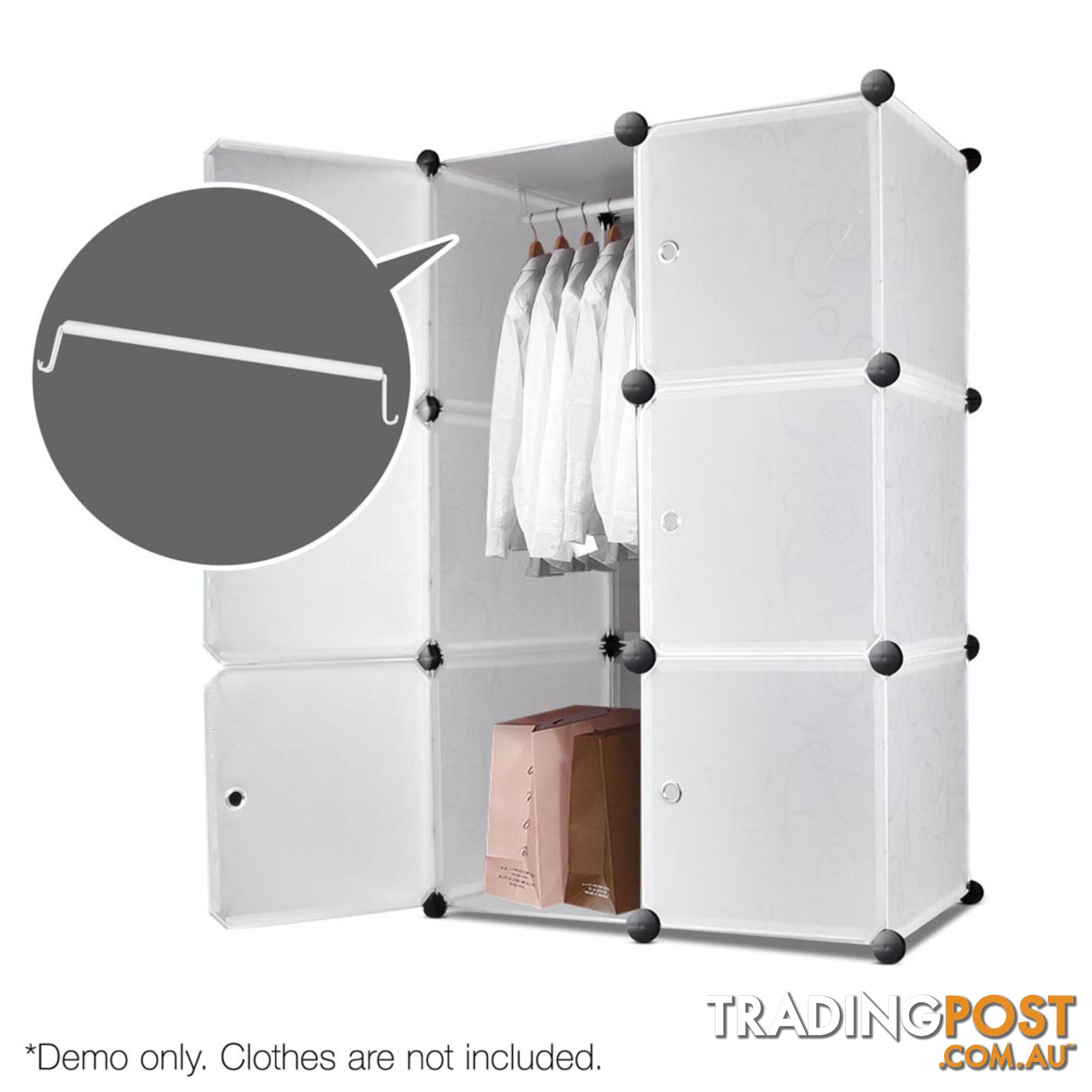 12 Cube Storage Cabinet with Hanging Bar - White