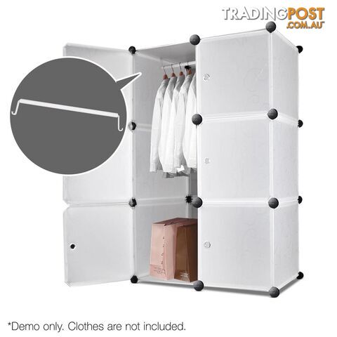 12 Cube Storage Cabinet with Hanging Bar - White