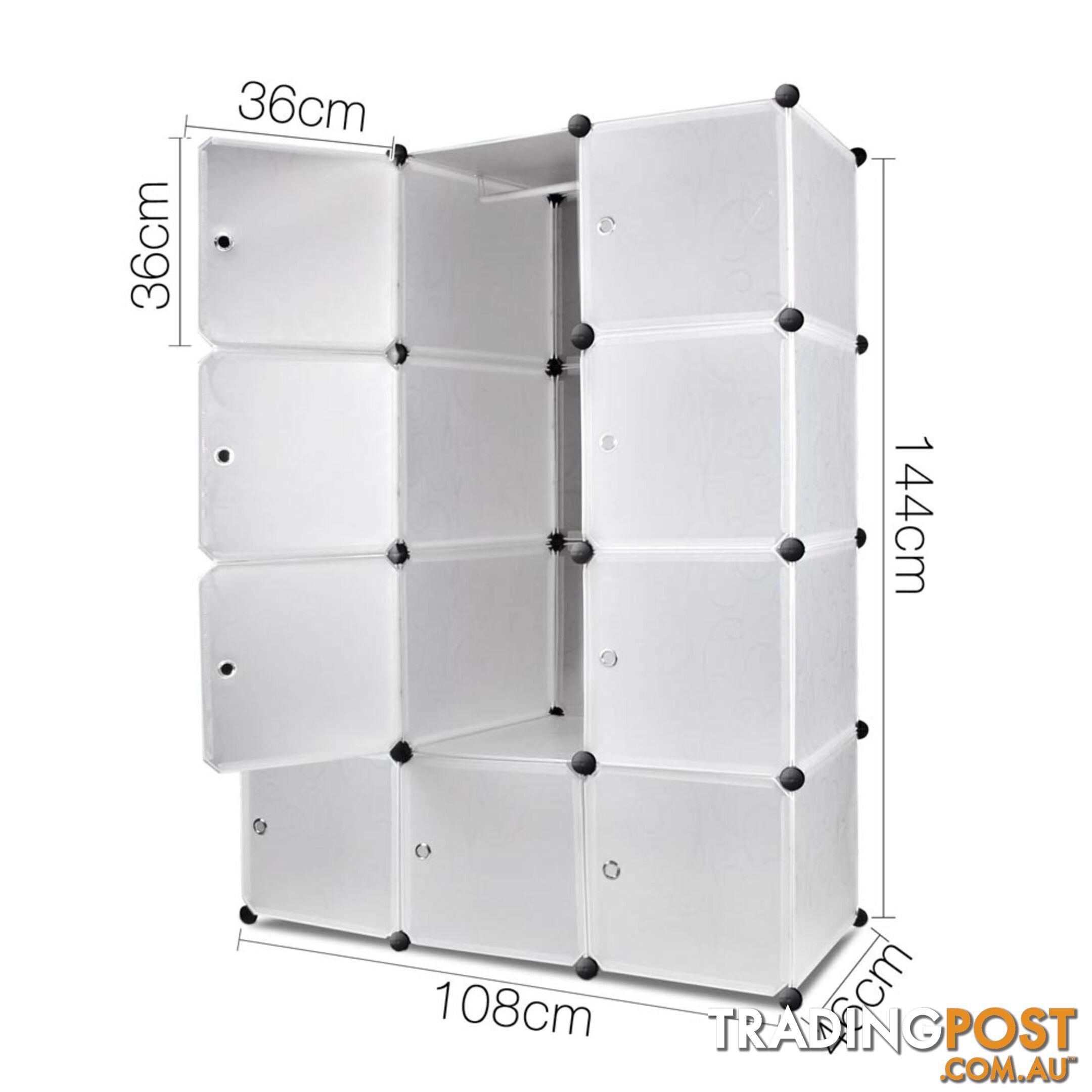 12 Cube Storage Cabinet with Hanging Bar - White