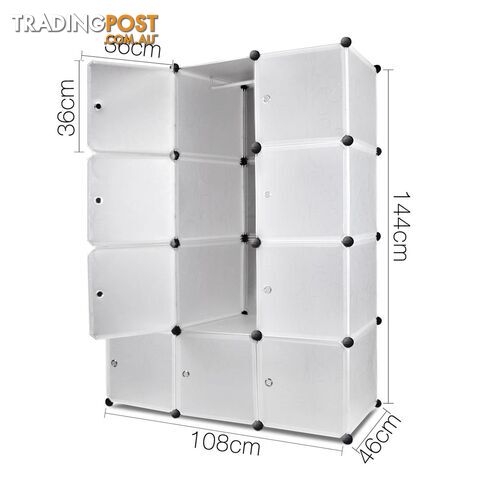 12 Cube Storage Cabinet with Hanging Bar - White