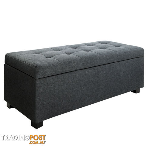 Faux Linen Ottoman Storage Foot Stool Large Black