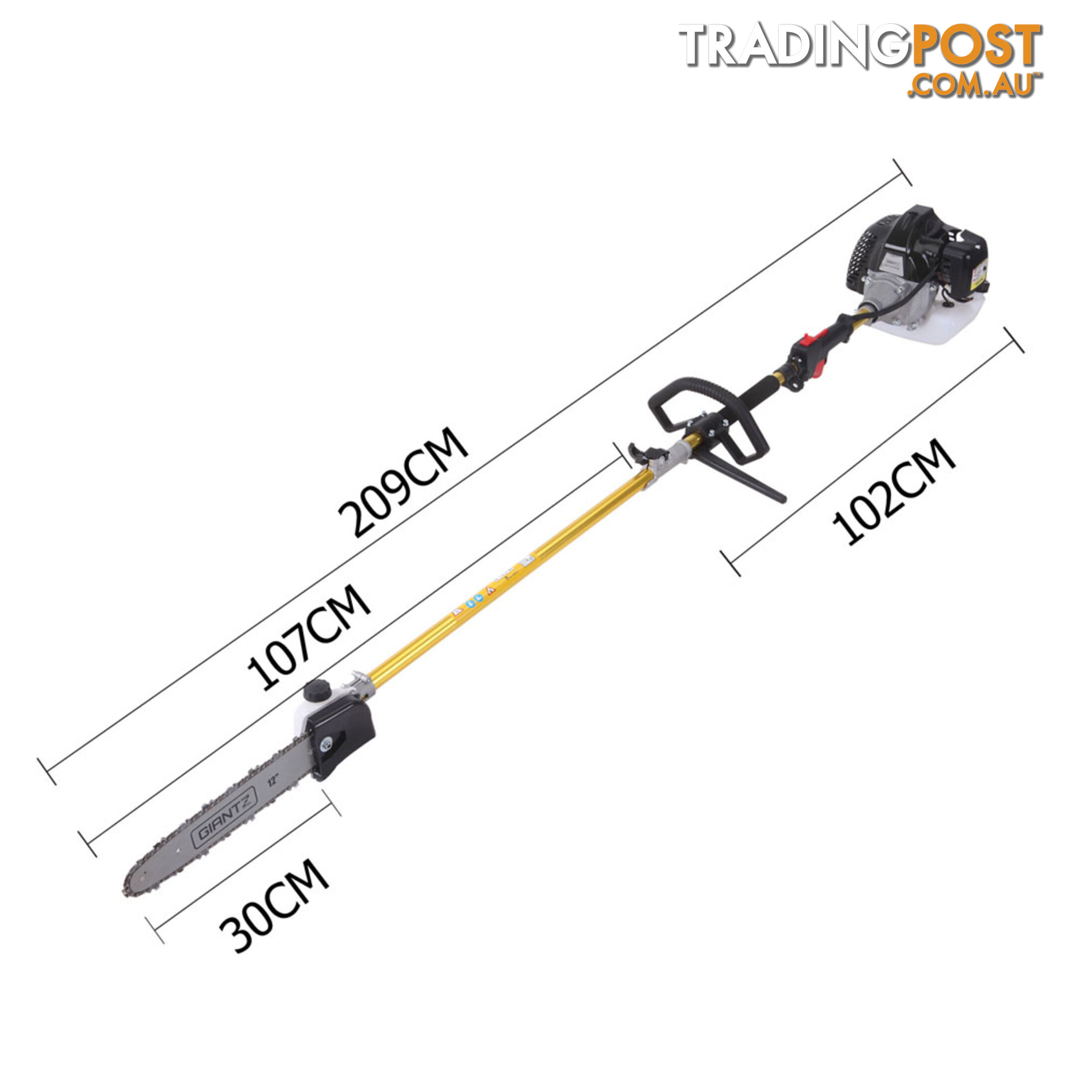 65cc 2 In 1 Petrol Pole Chainsaw Hedge Trimmer Pruner