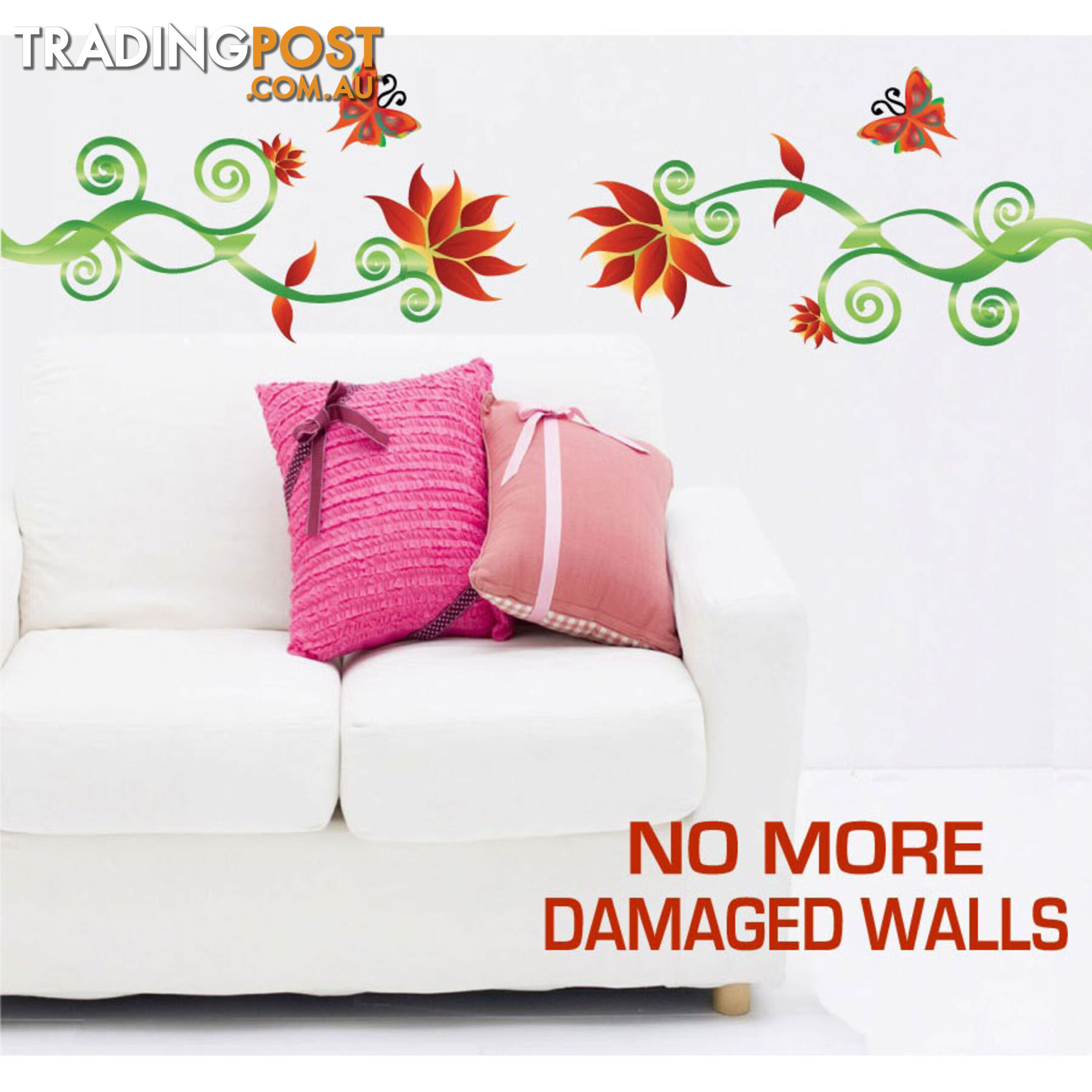 Extra Large Size Adorable Red Flower Vine Wall Stickers - Totally Movable