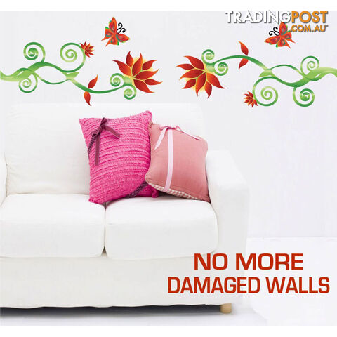 Extra Large Size Adorable Red Flower Vine Wall Stickers - Totally Movable