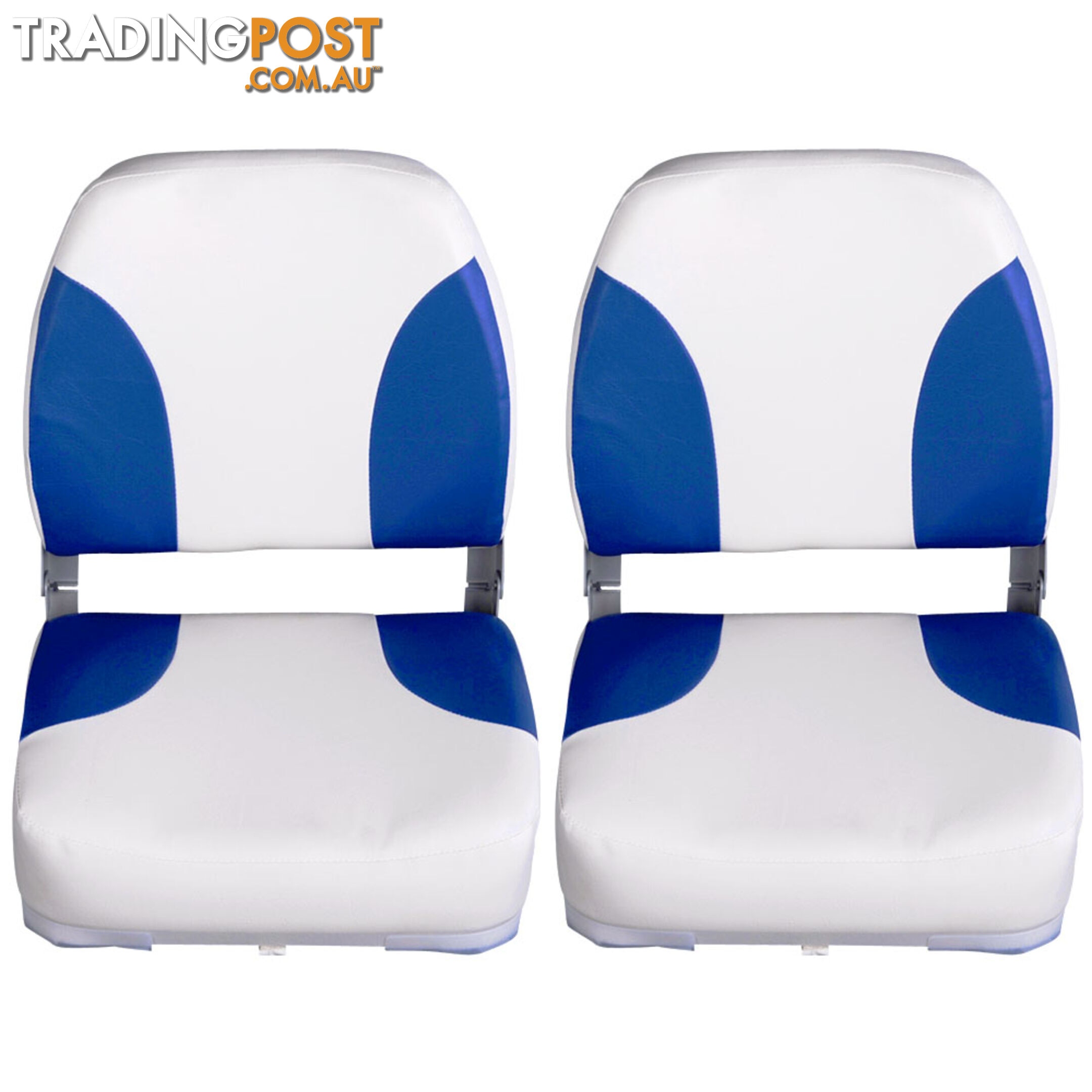 Set of 2 Swivel Folding Marine Boat Seats White Blue