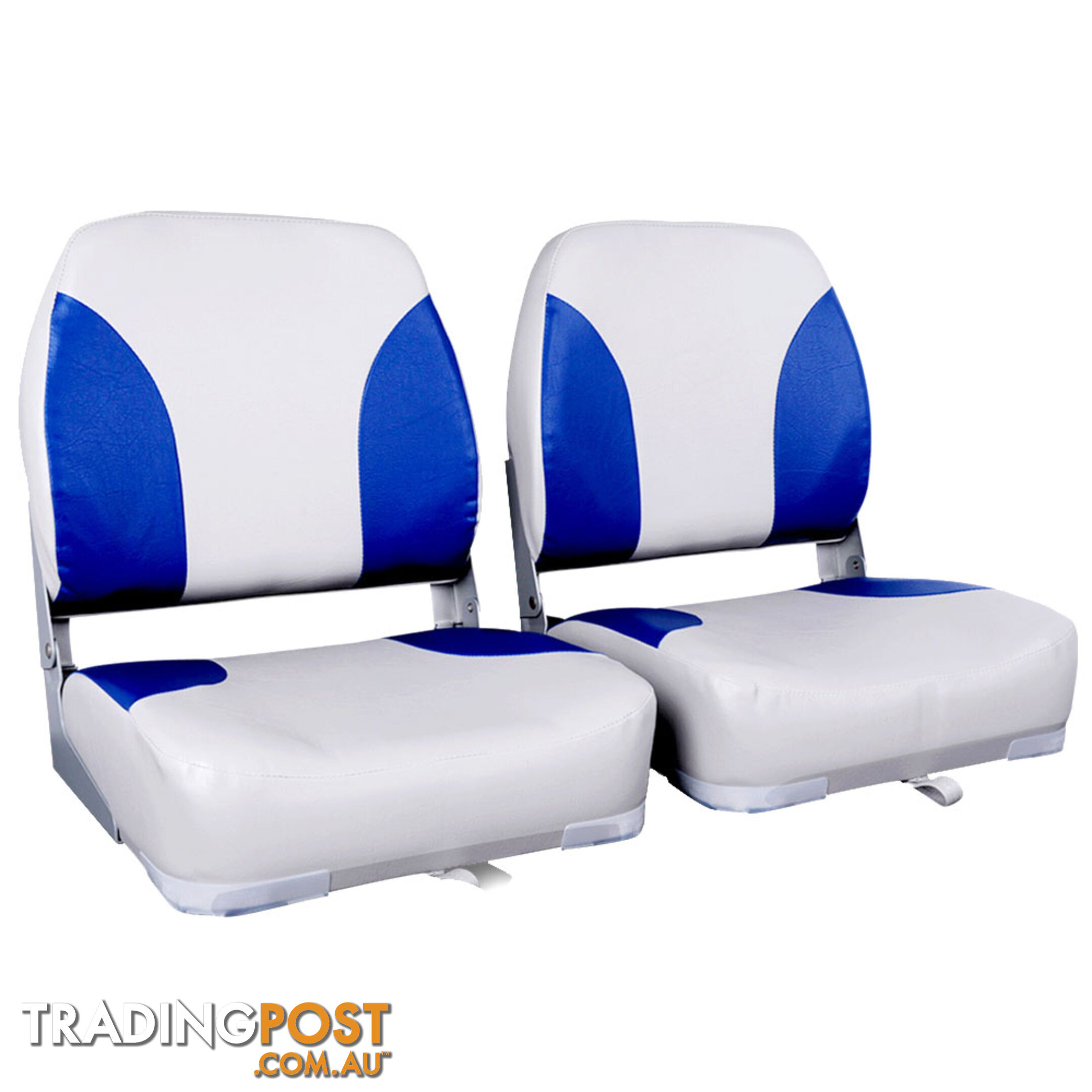 Set of 2 Swivel Folding Marine Boat Seats White Blue