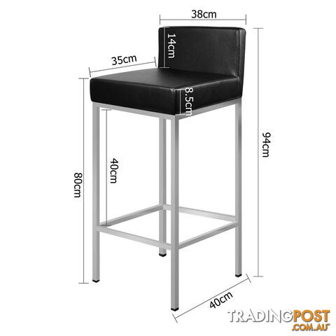 Set of 2 PU Leather Kitchen Bar Stool Black - photo 2 of 9