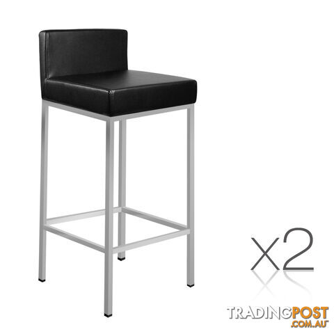 Set of 2 PU Leather Kitchen Bar Stool Black