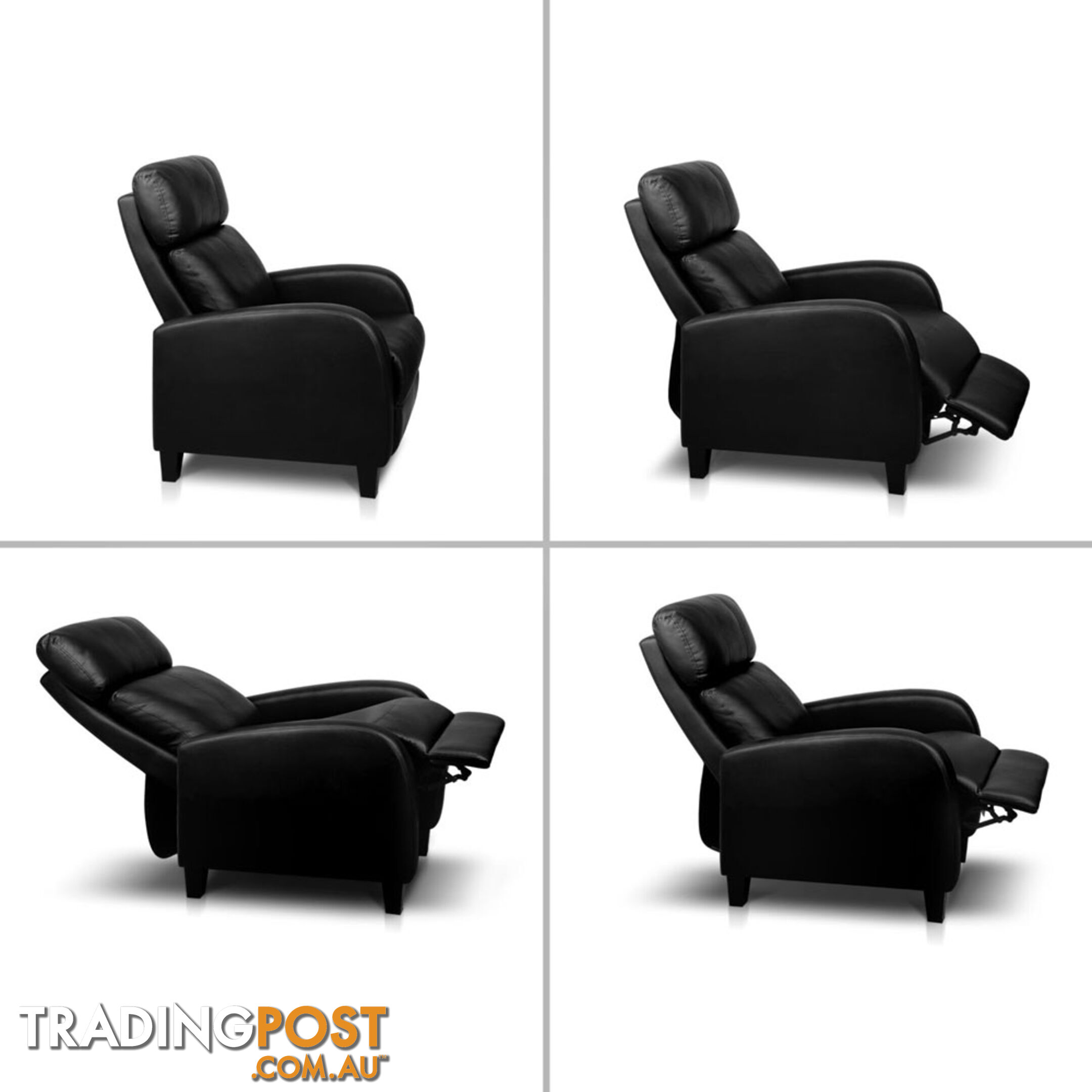 Faux Leather Armchair Recliner - Black