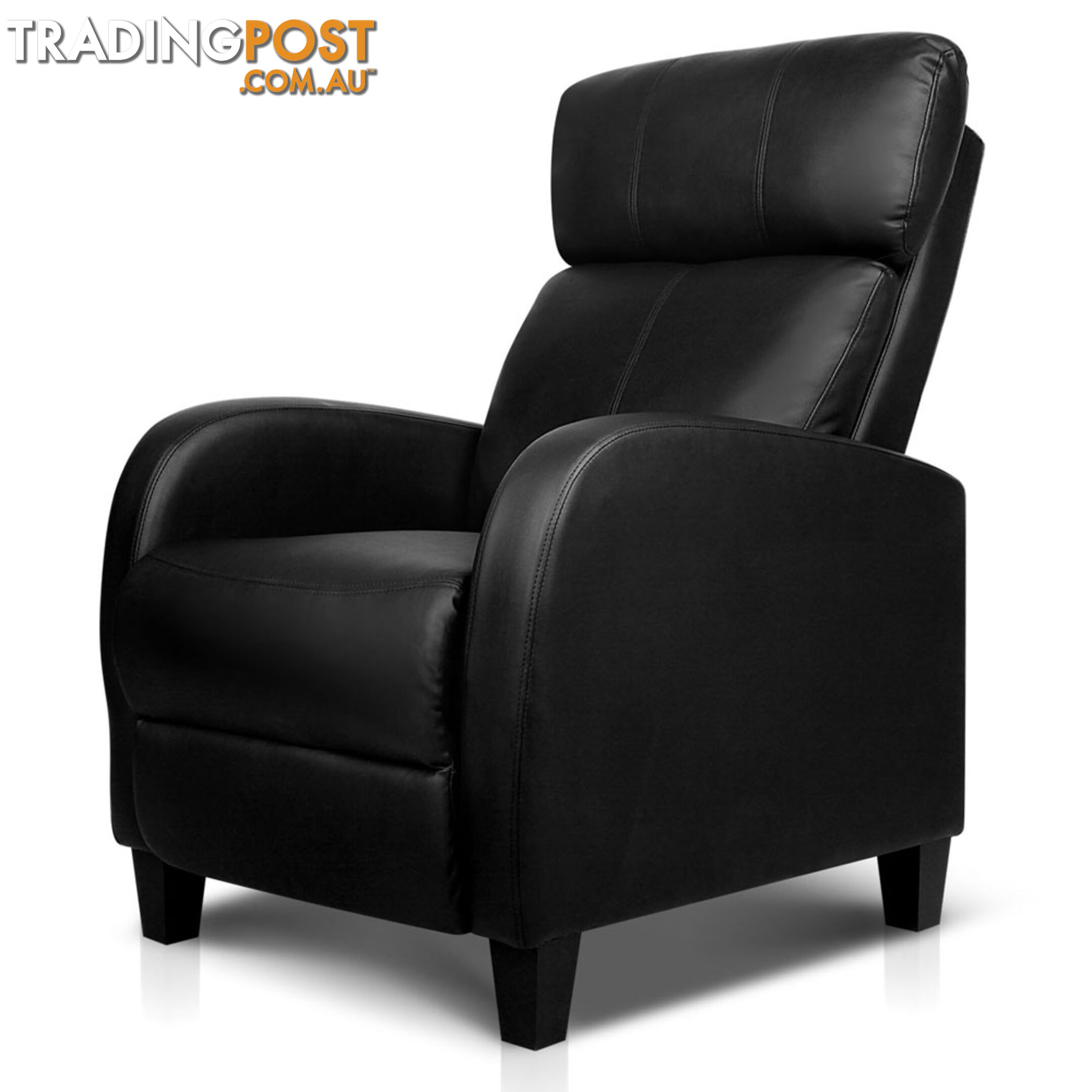 Faux Leather Armchair Recliner - Black