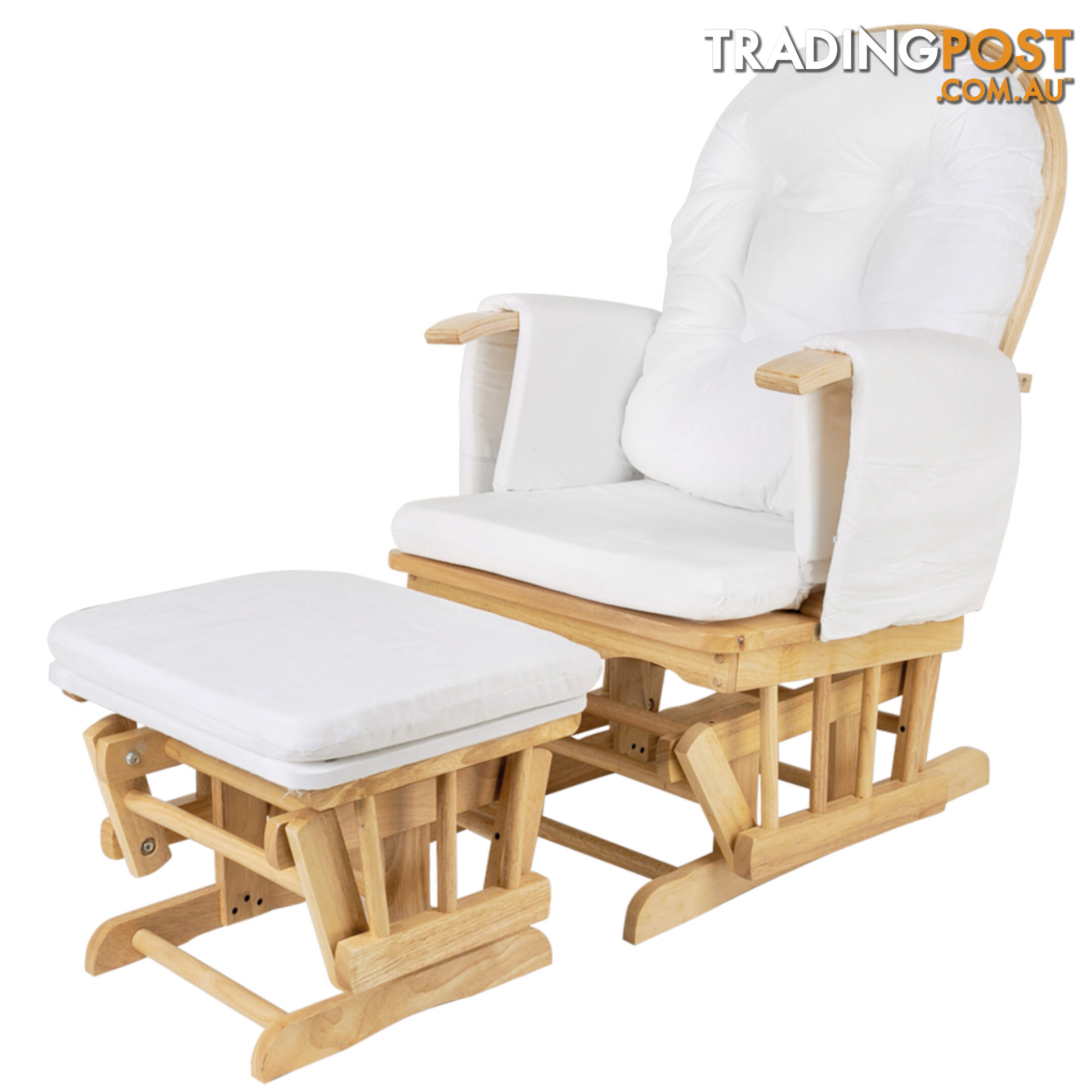 Baby Breast Feeding Sliding Glider Chair w/ Ottoman Natural Wood