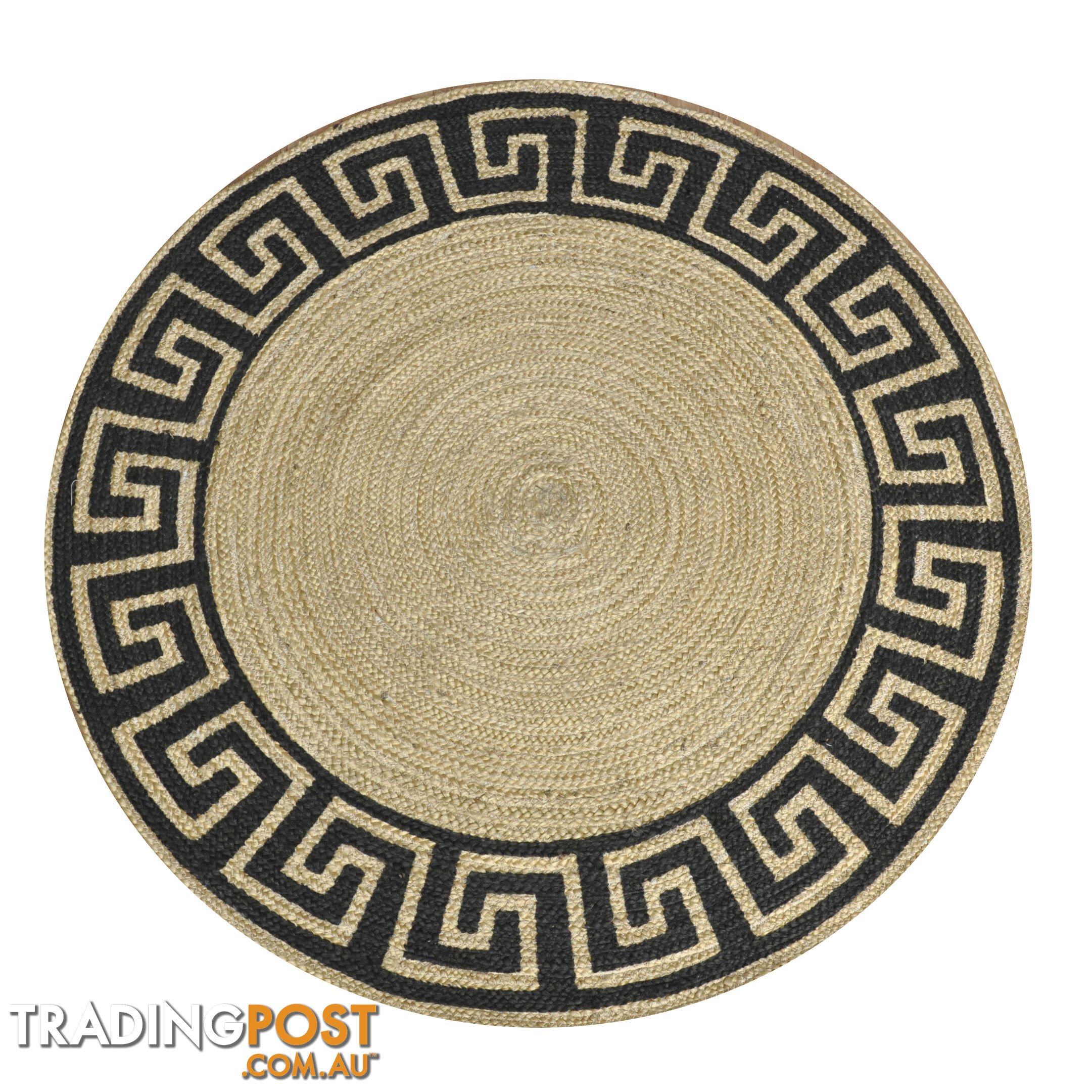 Printed Greek Key Rug Black & Natural 120x120cm