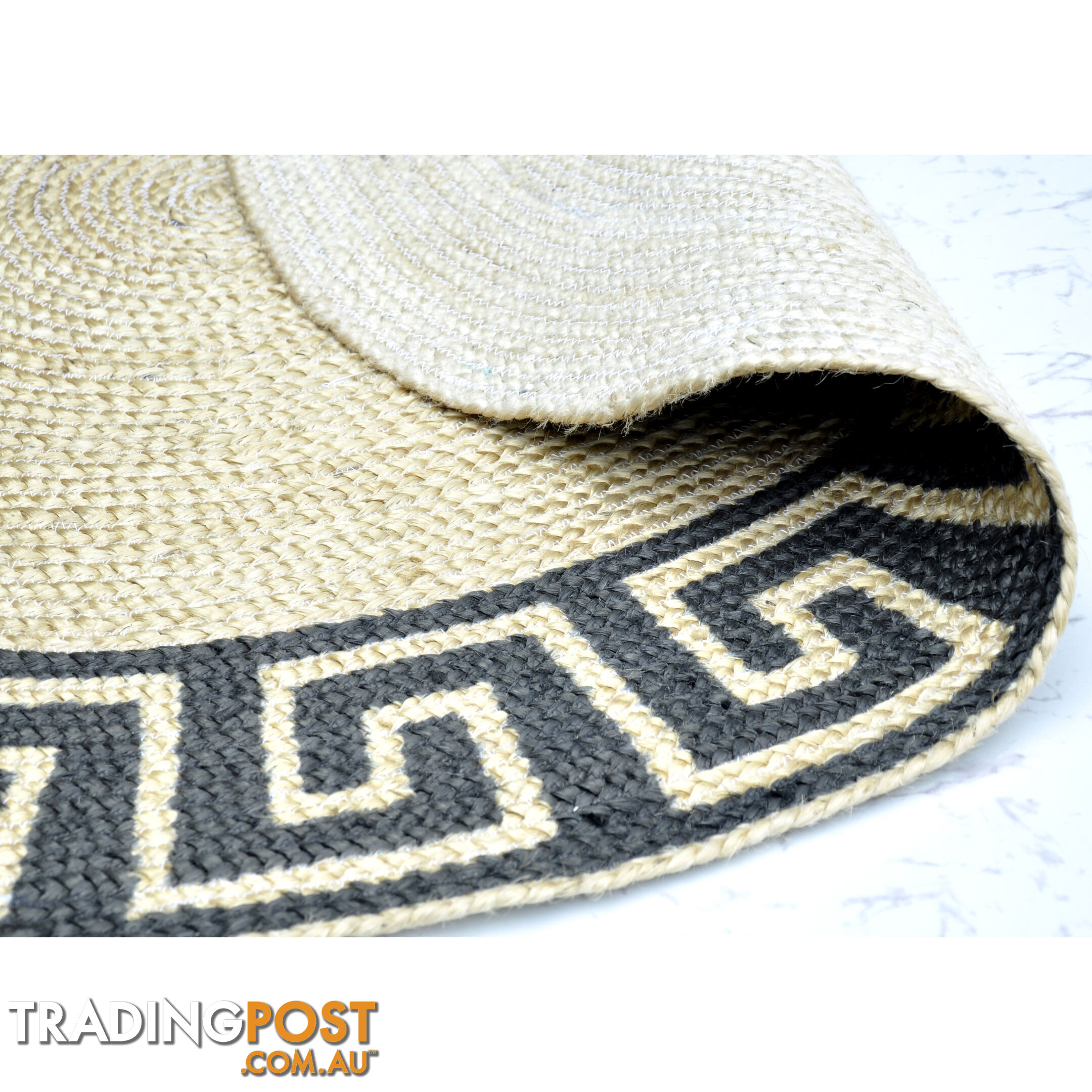 Printed Greek Key Rug Black & Natural 120x120cm