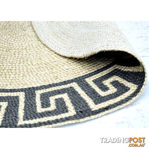 Printed Greek Key Rug Black & Natural 120x120cm