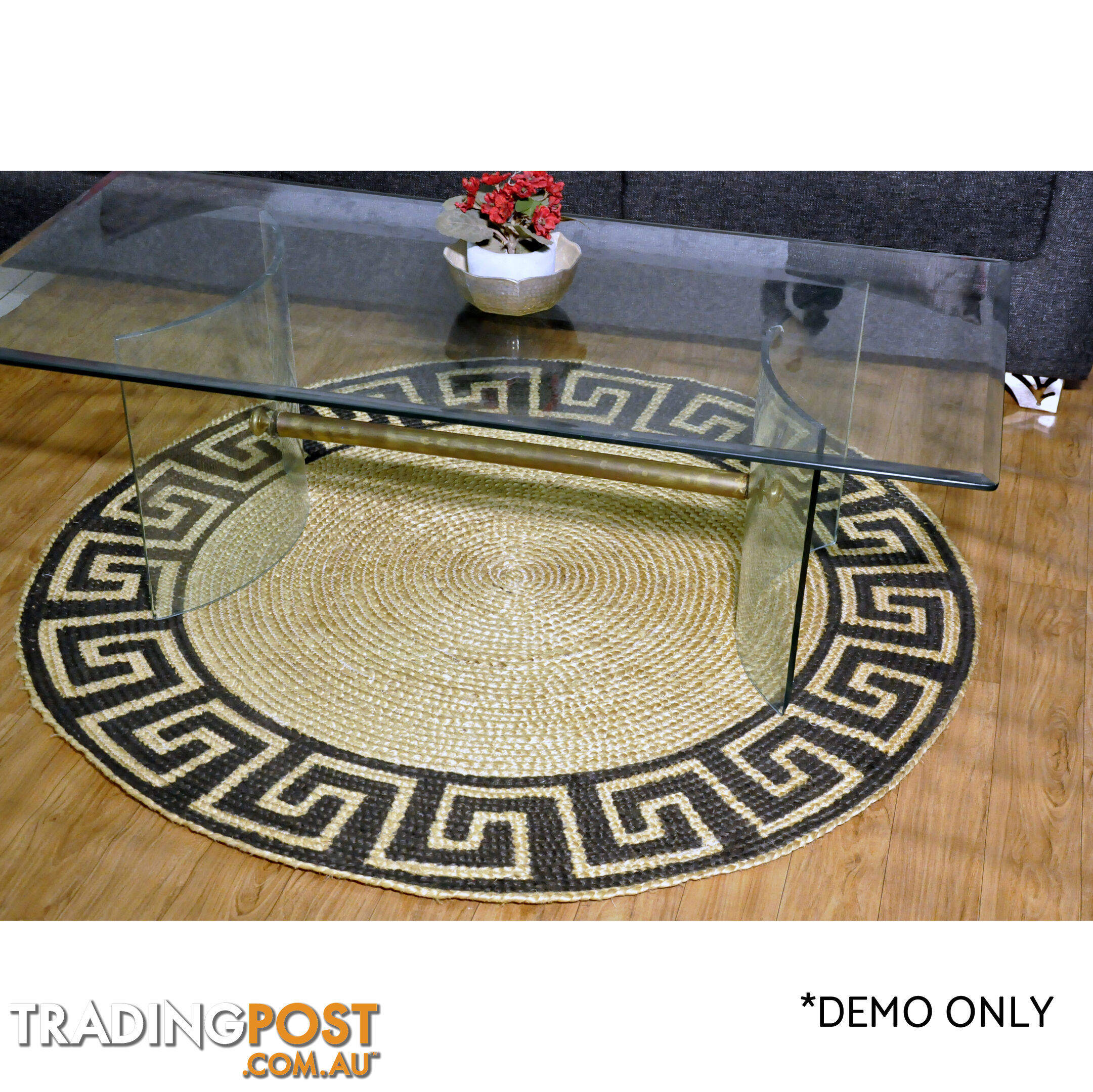 Printed Greek Key Rug Black & Natural 120x120cm