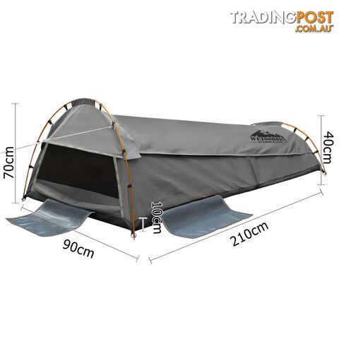 King Single Camping Canvas Swag Tent Grey with Air Pillow
