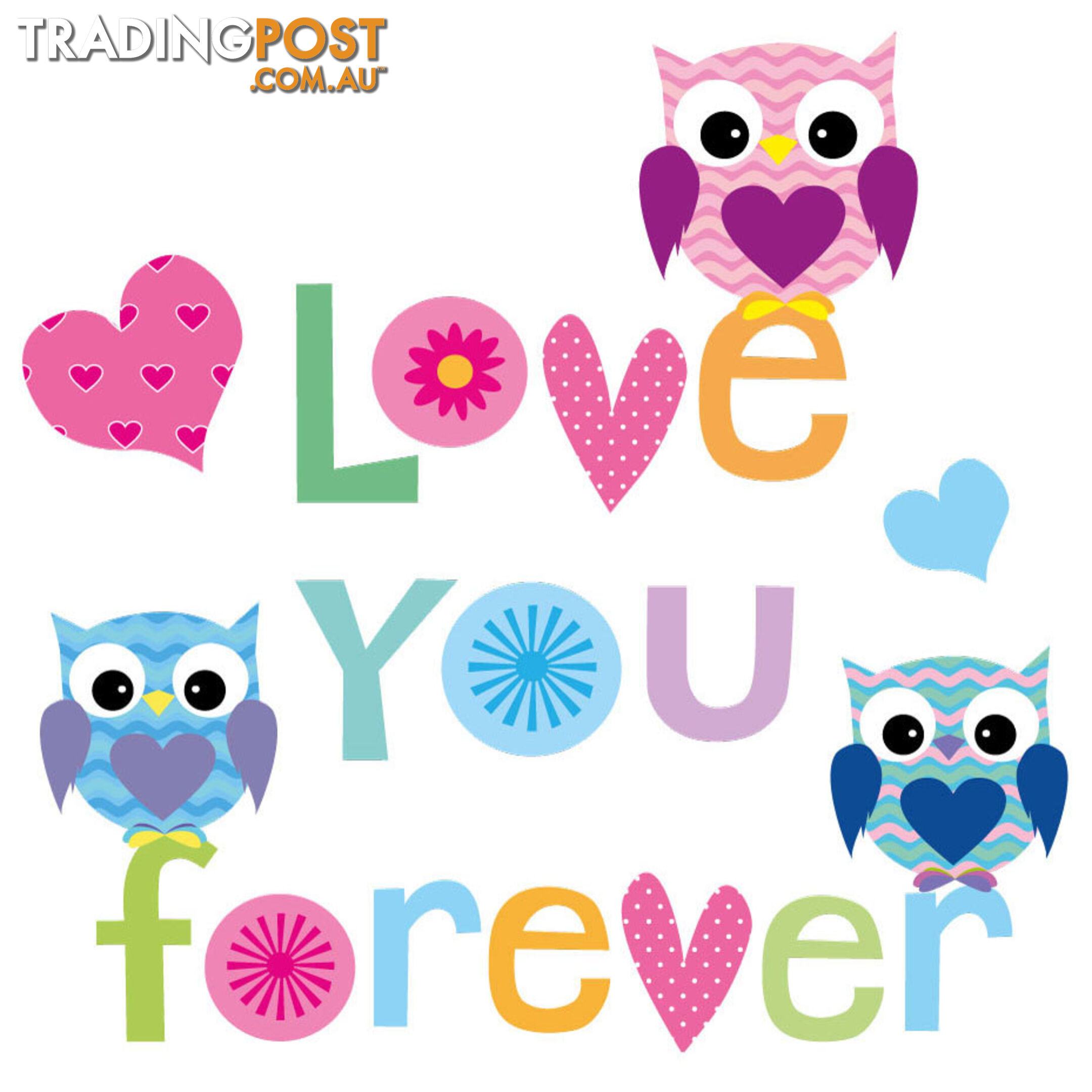 Large Size Love Forever Owls Wall Sticker - Totally Movable