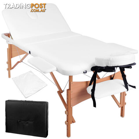Portable Wooden 3 Fold Massage Table Chair Bed White 70 cm