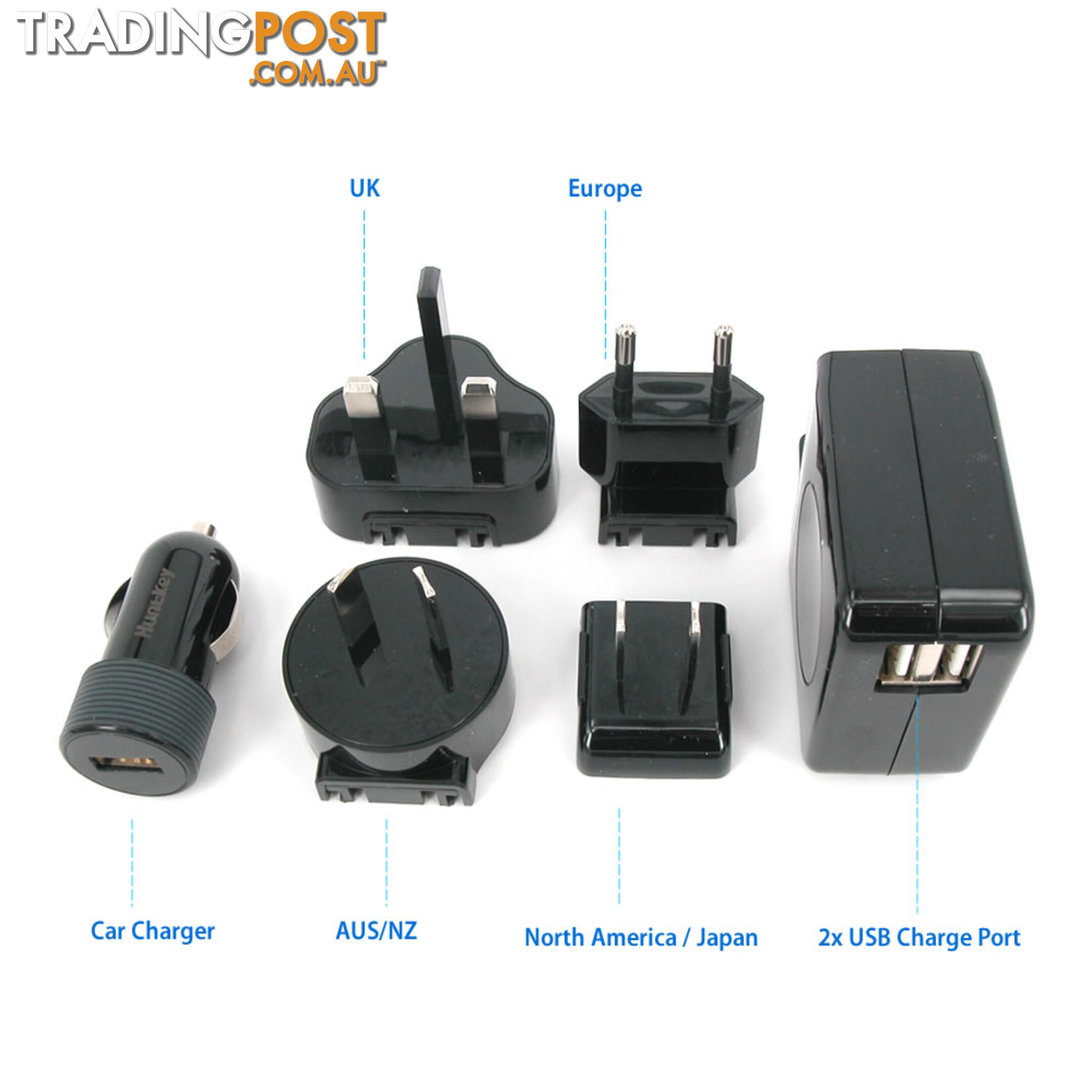 Huntkey TravelMate D204 Multi Plugs USB Wall Charger Adapter 4.2 A US UK EU AU Plugs with Car Charger